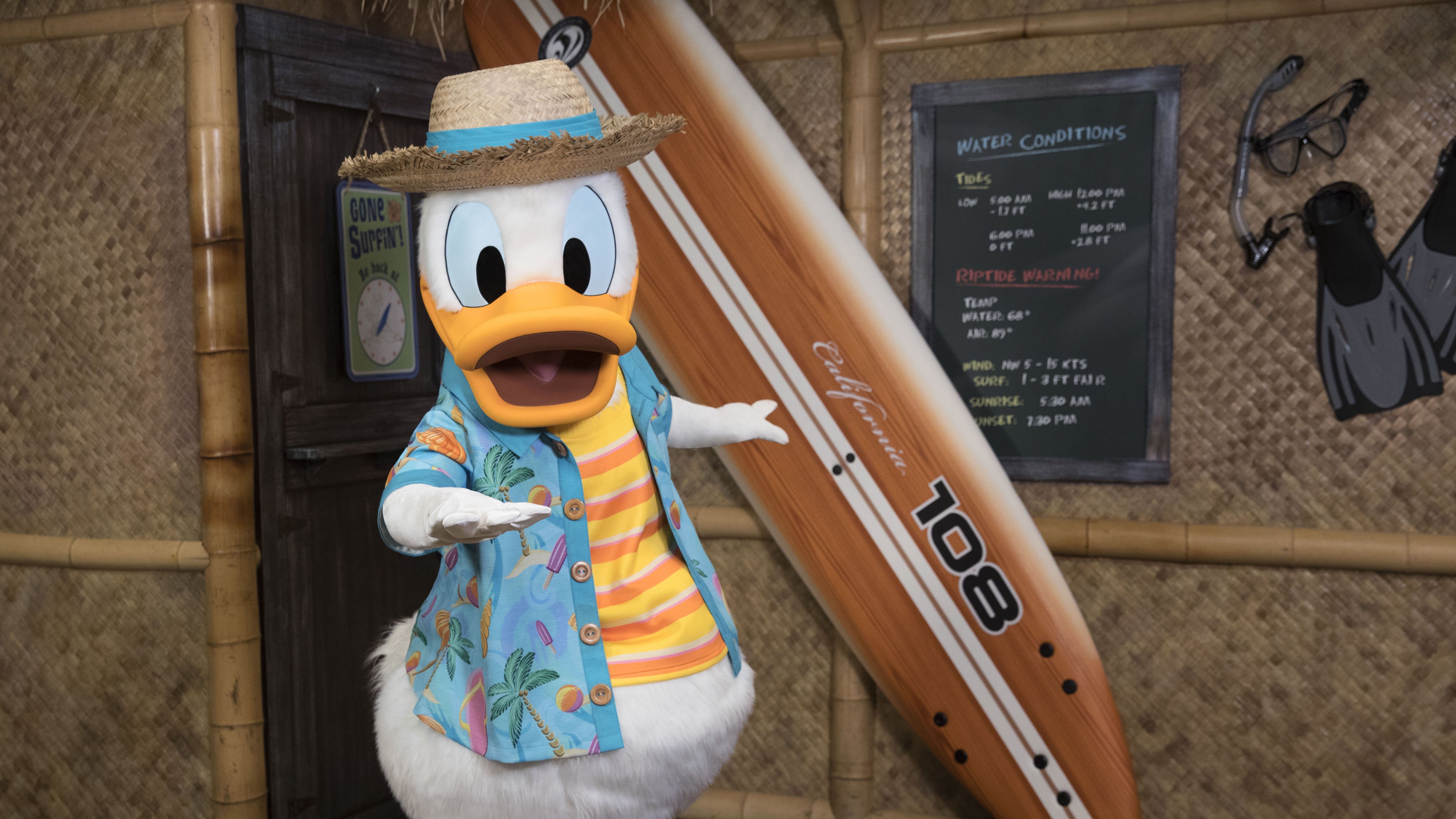 Donald Duck greets guests at his Seaside Breakfast at PCH Grill 