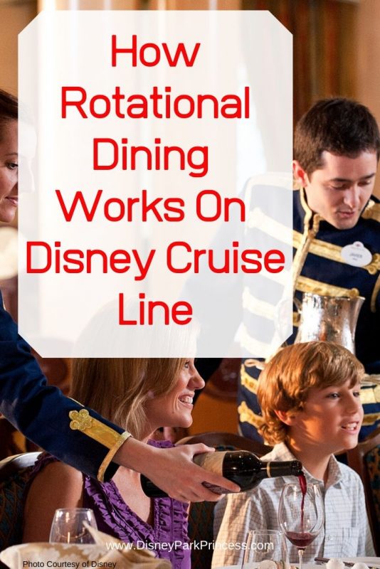 Rotational Dining on Disney Cruise Line is unique in the cruise industry! Guests get the chance to enjoy a different dining experience each night. Learn more on Disney Park Princess! #disneycruise #disneycruisedining #rotationaldining #dcl #disneycruiseline