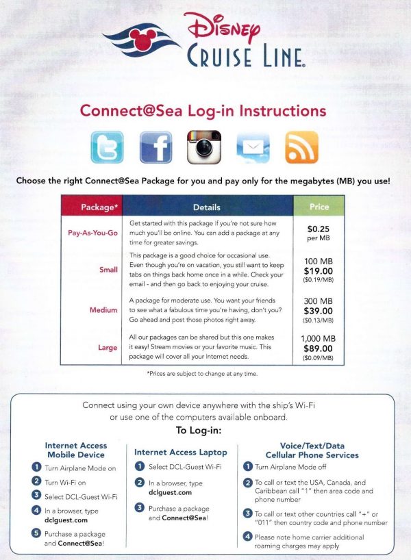 Disney Cruise Line internet packages