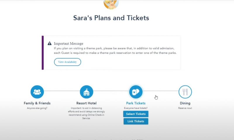 Park Pass My Disney Experience Plans Menu
