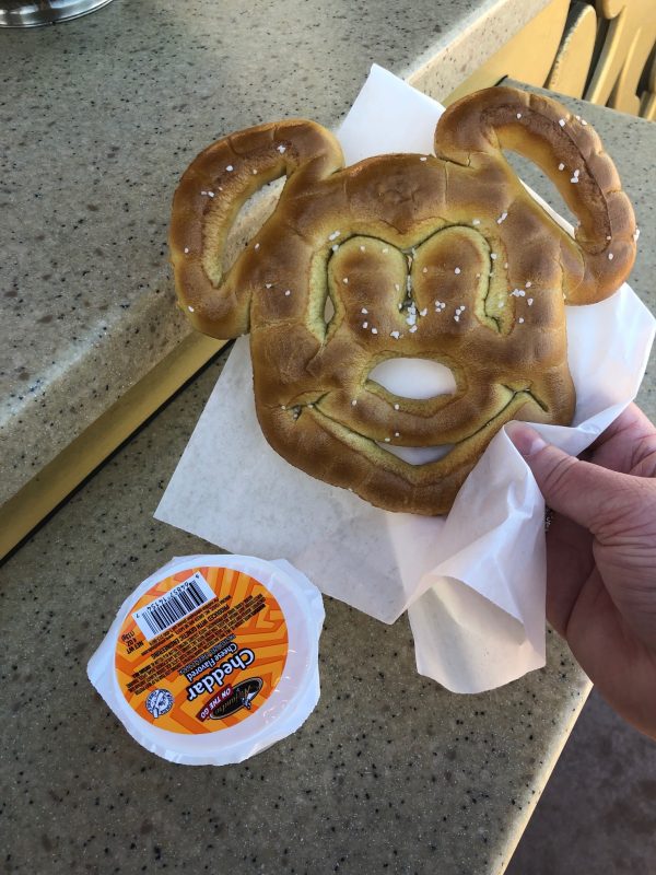 Mickey Pretzel with Cheese Sauce Disney's Hollywood Studios Favorite Things to Eat